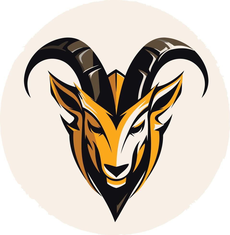 This logo features a stylized goat head with large, curved horns vector