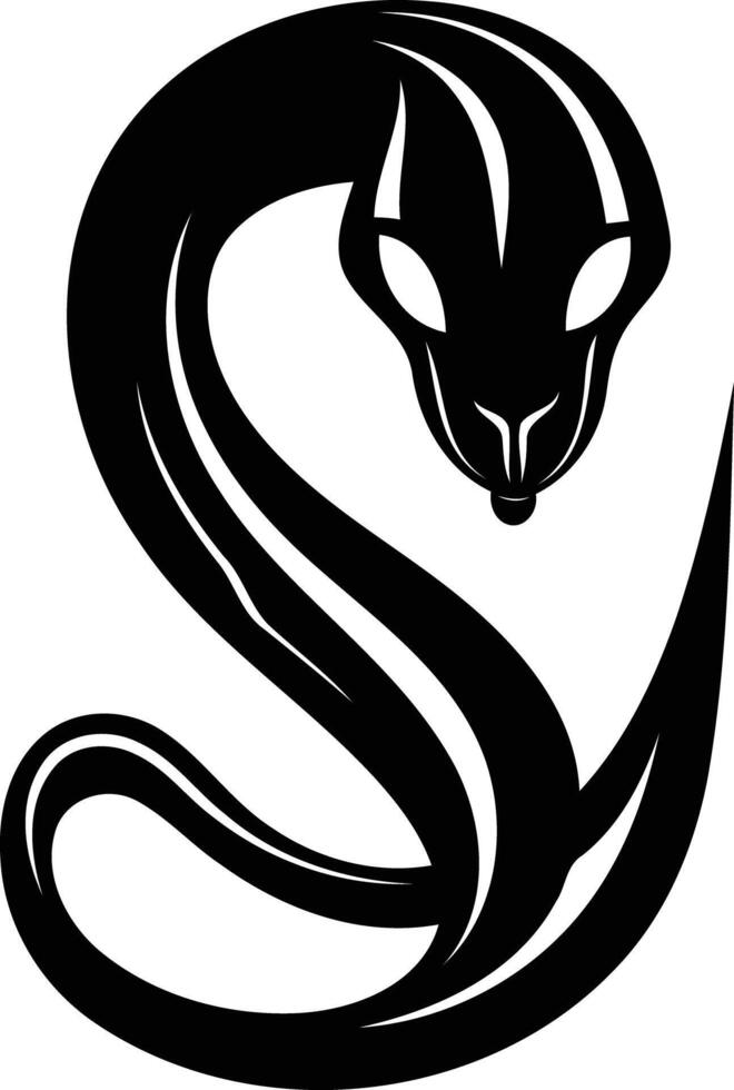 A bold, black and white illustration of a coiled snake vector
