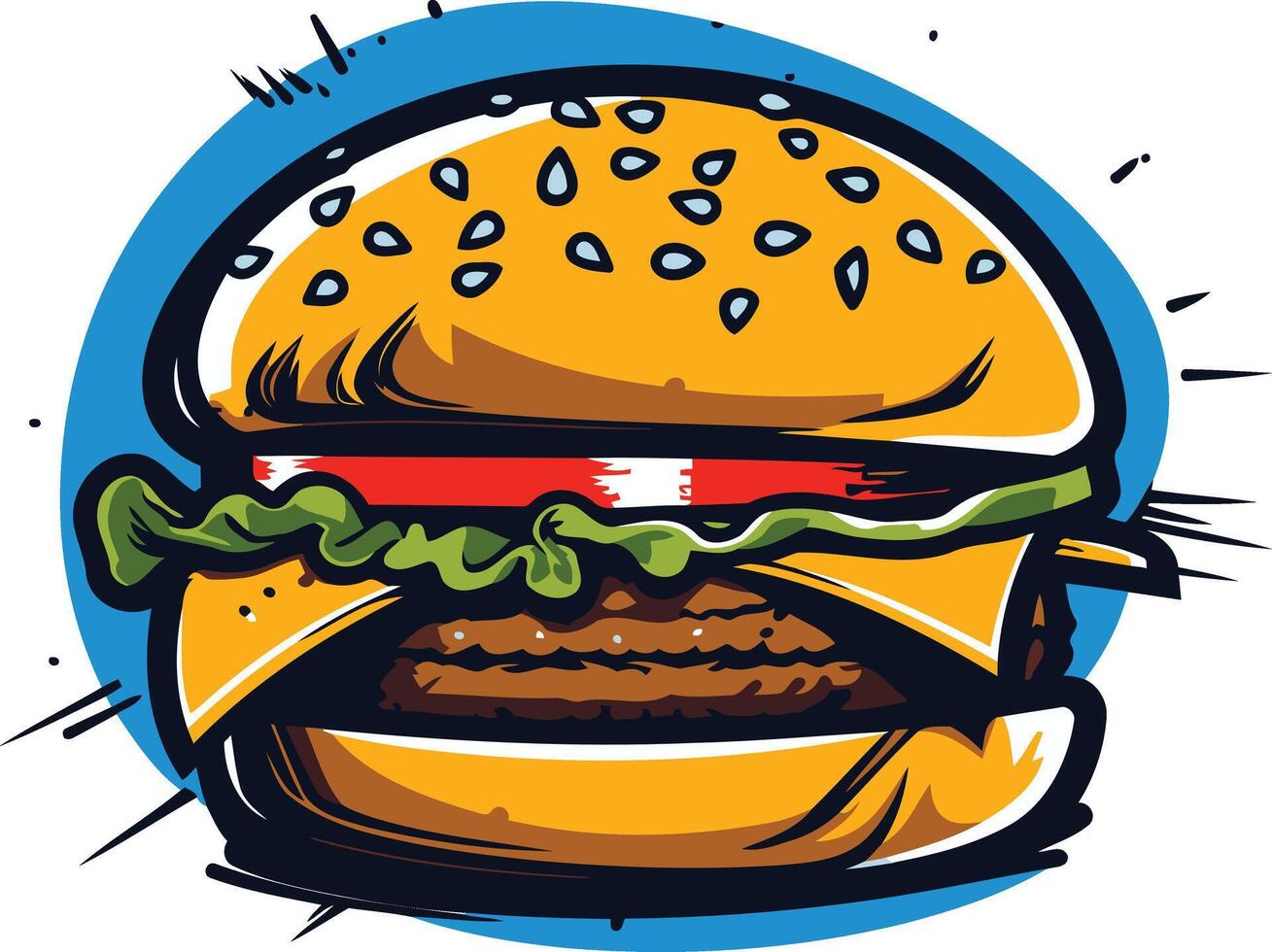 A colorful and cartoonish illustration of a delicious hamburger, perfect for fast food menus, social media graphics, or website designs vector