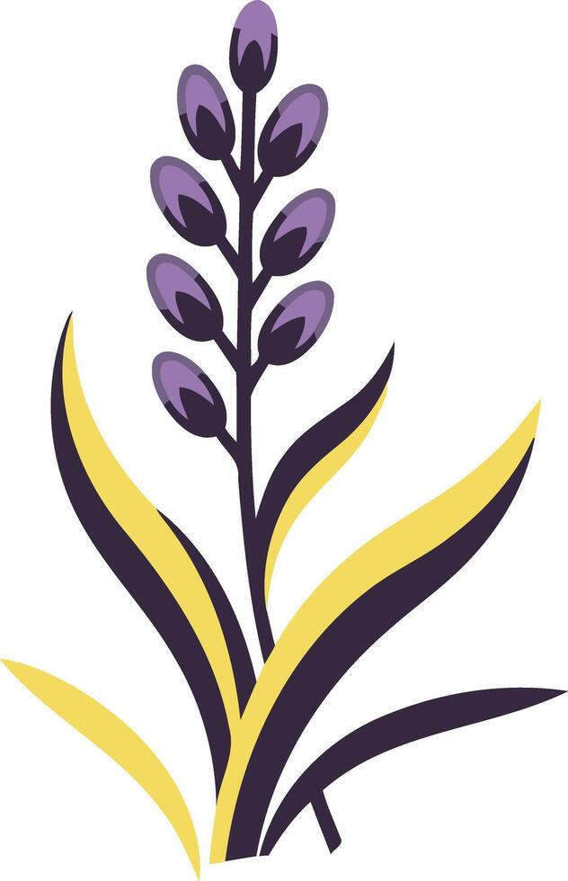 Simple, stylized illustration of a lavender flower with yellow green leaves vector