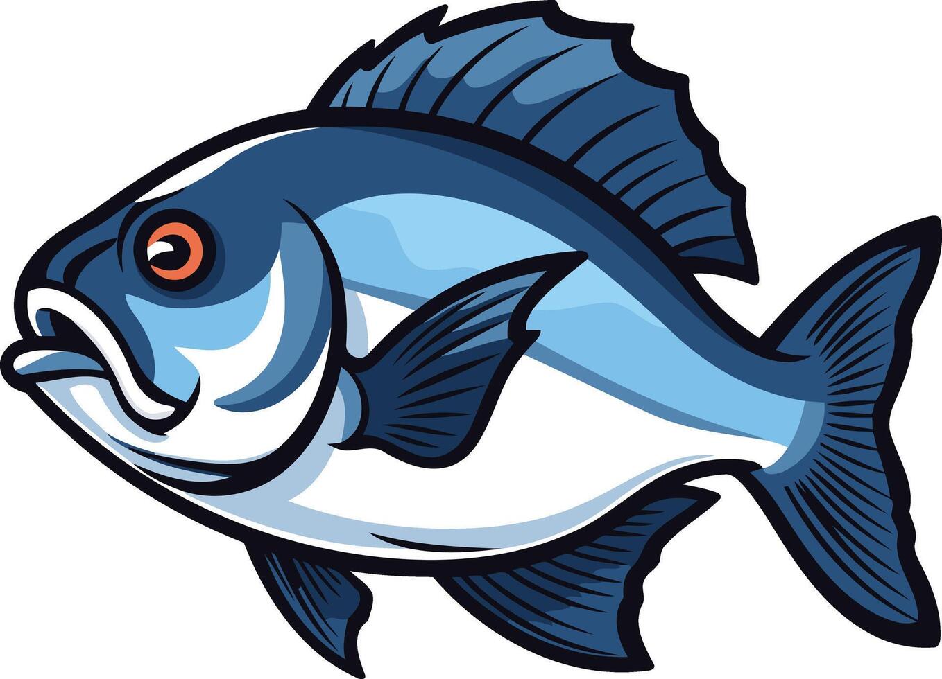 A cartoon fish with a blue body and red eyes, perfect for mascot design, logos, or branding for businesses related to fishing, seafood, or water sports vector