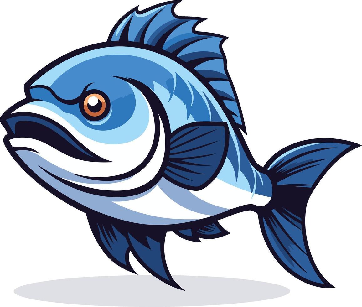 A cartoon illustration of a blue fish with a fierce expression, perfect for branding, logos, and mascot designs vector