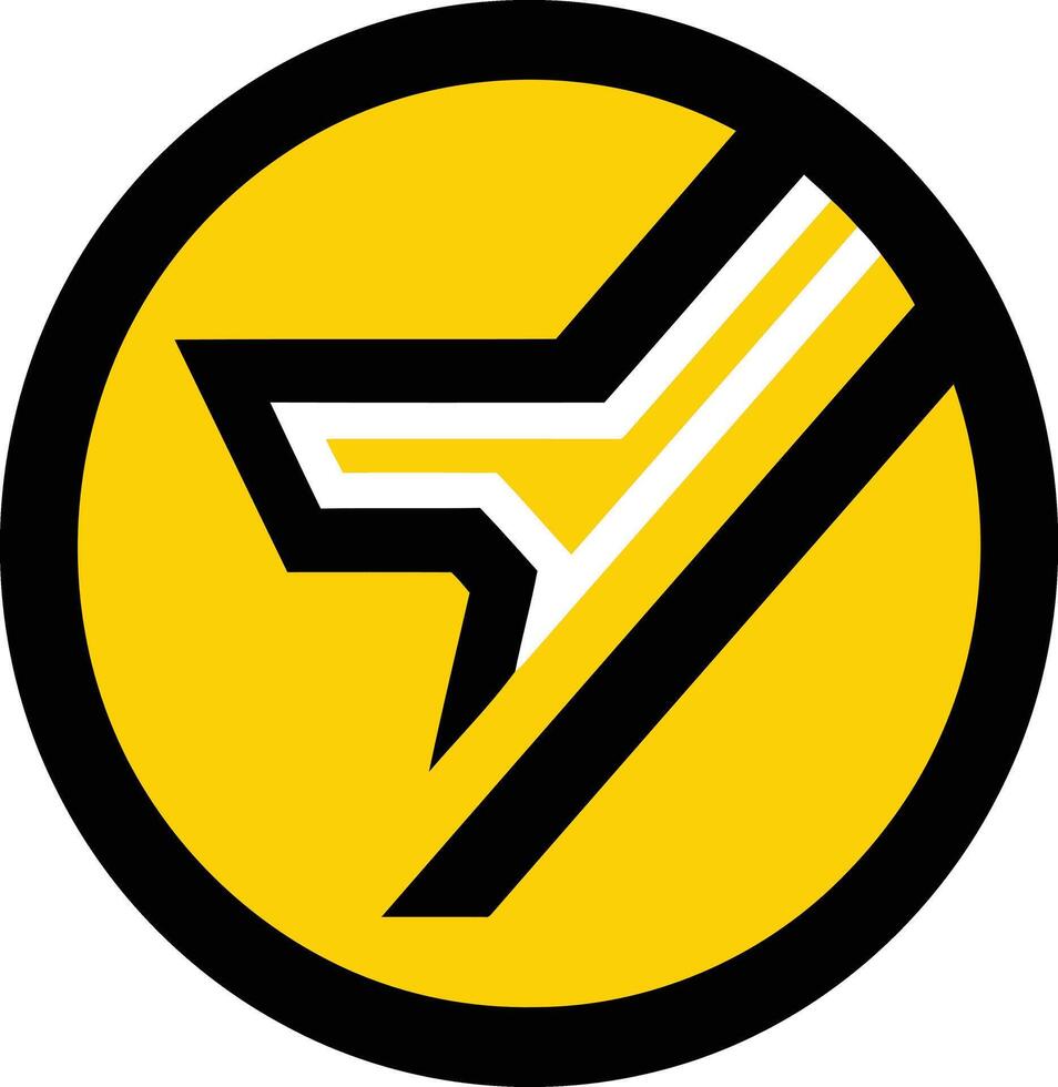 Abstract geometric logo with a yellow circle, black border, and white and black angular lines vector