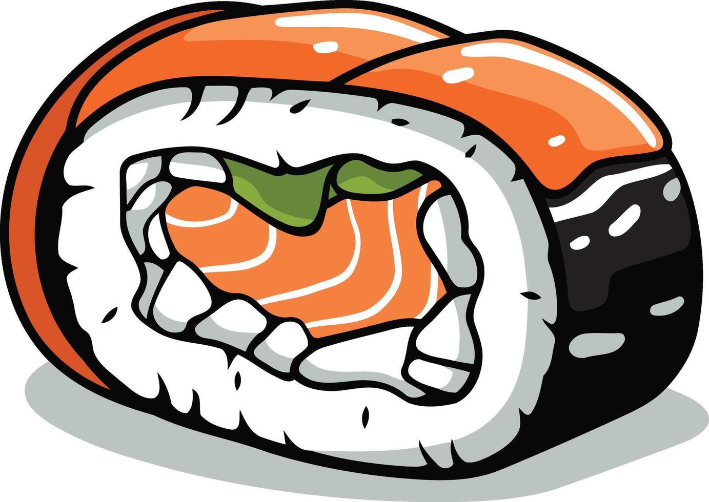 Cartoon Illustration of a Sushi Roll with Salmon vector