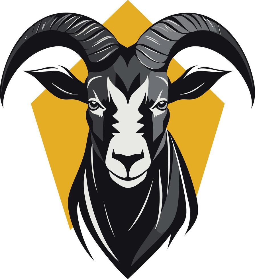 Black and White Goat Head Illustration on Yellow Background vector