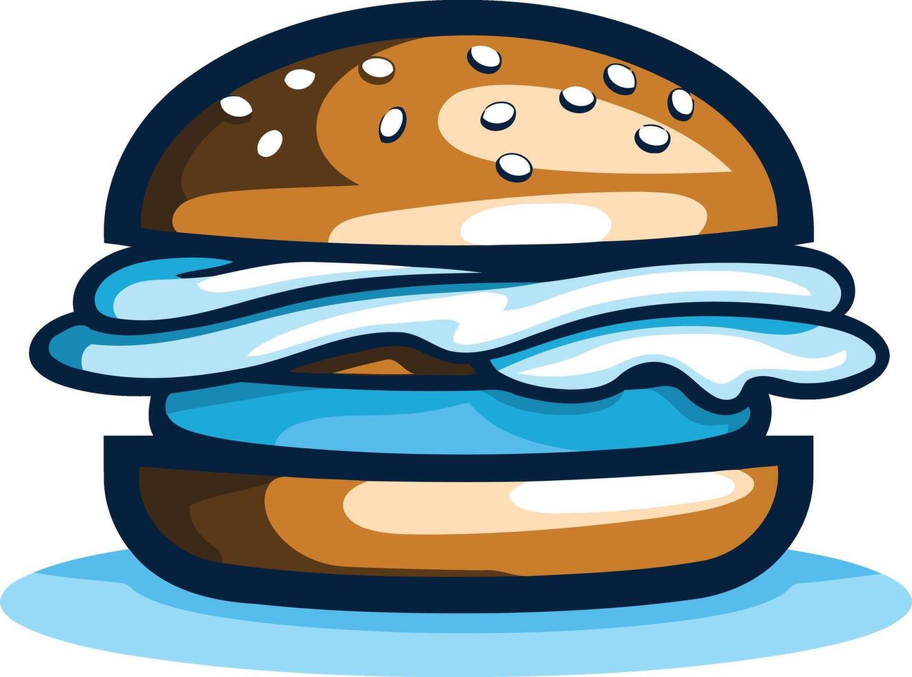 A cartoon burger with a unique blue and white filling, perfect for a quirky and fun food-related design vector
