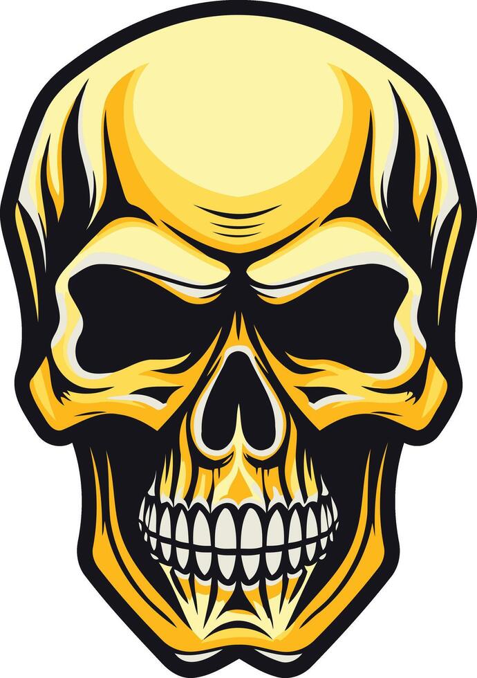 A menacing golden skull with a menacing grin vector