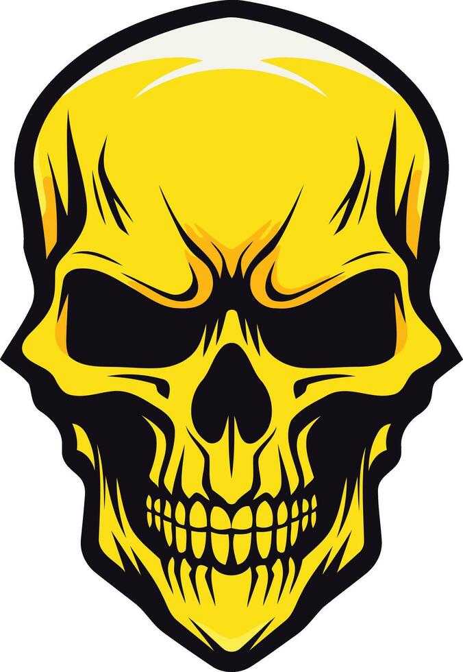 A bold and graphic illustration of a yellow skull with black eyes and teeth vector