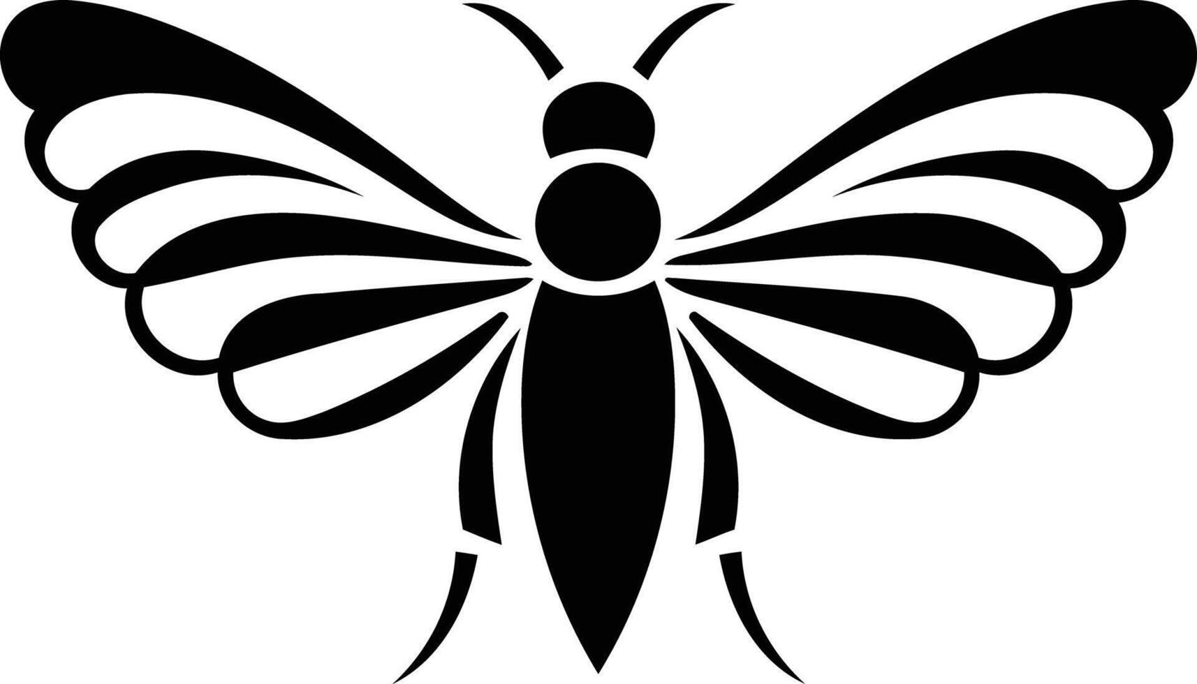 A minimalist black and white silhouette of a butterfly with stylized wings vector