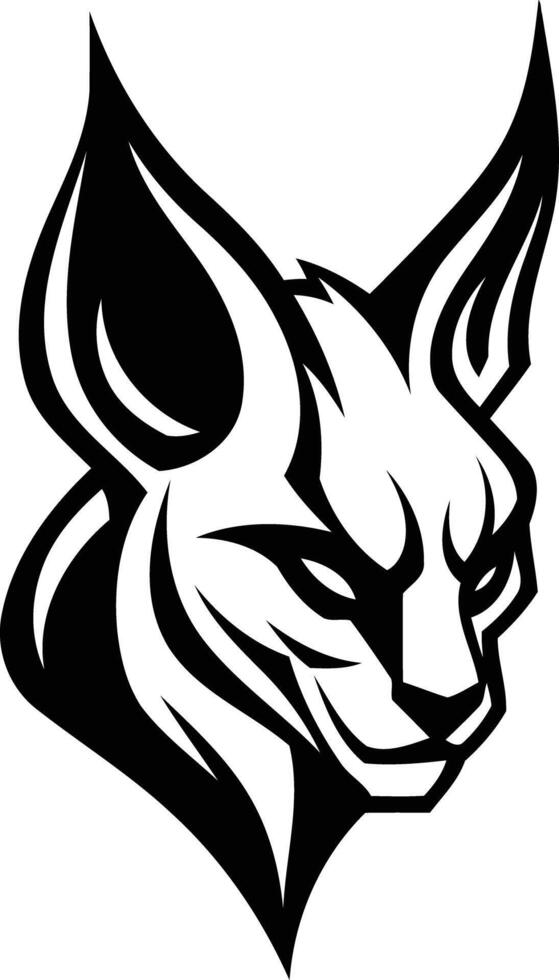 A fierce and powerful black and white illustration of a lynx's head, perfect for use in logos, tattoos, and graphic designs vector