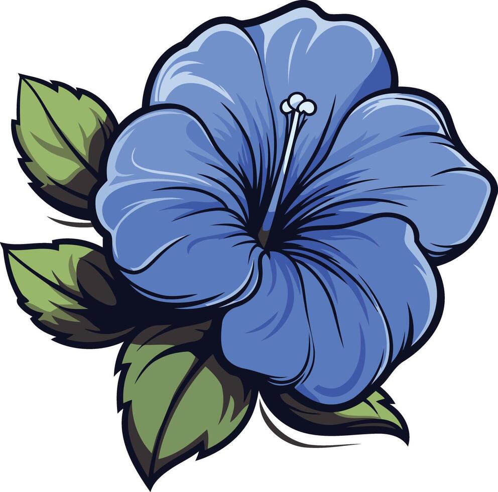 Blue Hibiscus Flower with Green Leaves vector
