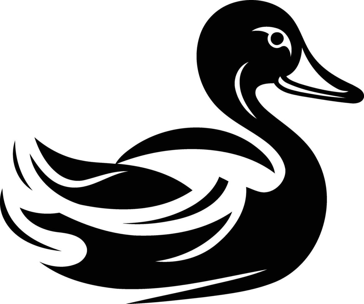 Stylized black and white illustration of a duck, perfect for tattoos, logos, and design projects vector