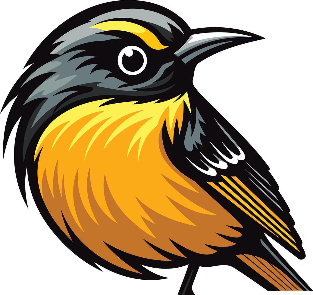 Cartoon Illustration of a Bright Yellow Bird with Black Accents vector