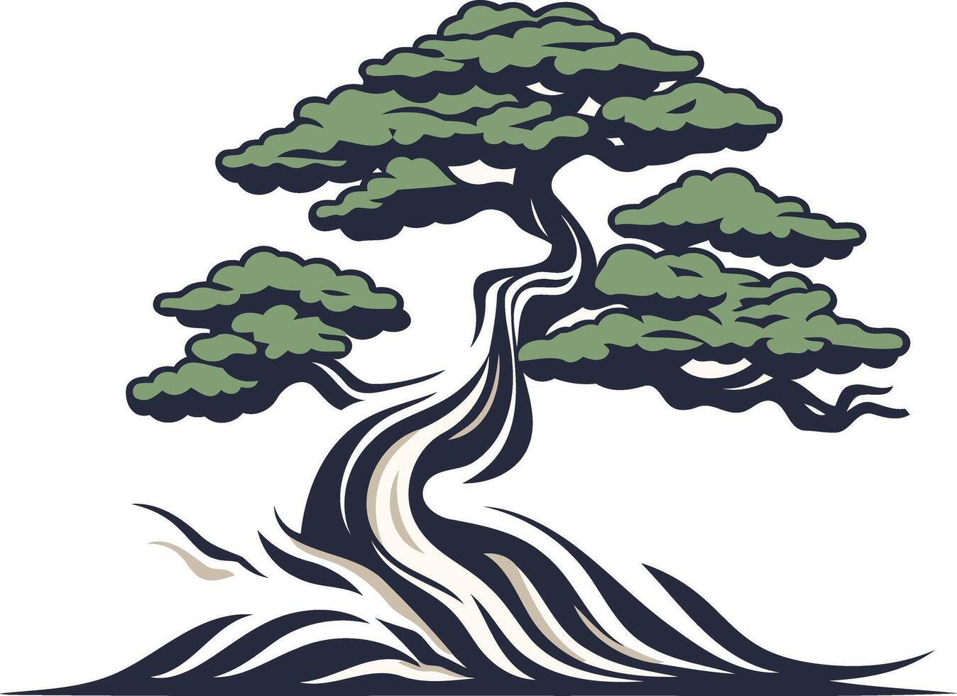 A stylized bonsai tree with a strong, elegant trunk, perfect for use as a logo or design element for businesses and organizations focused on nature, growth, and resilience vector