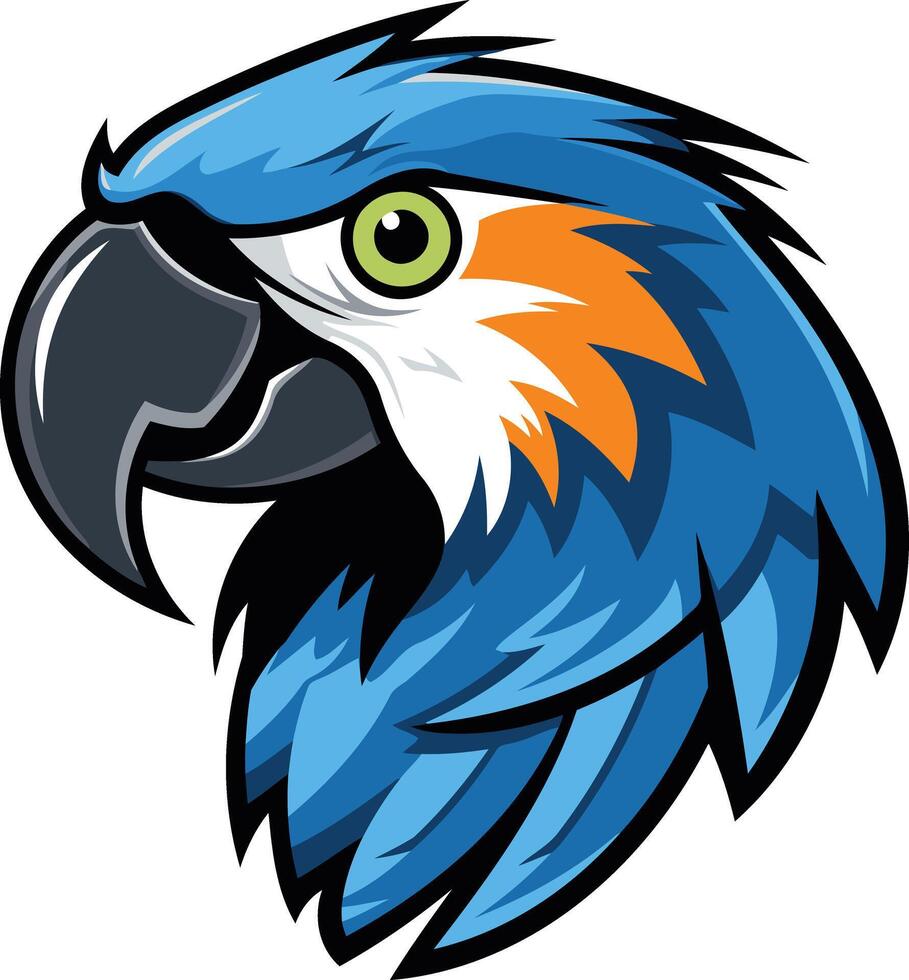 A bold, stylized illustration of a blue and orange macaw head, perfect for branding, logos, and mascot designs vector