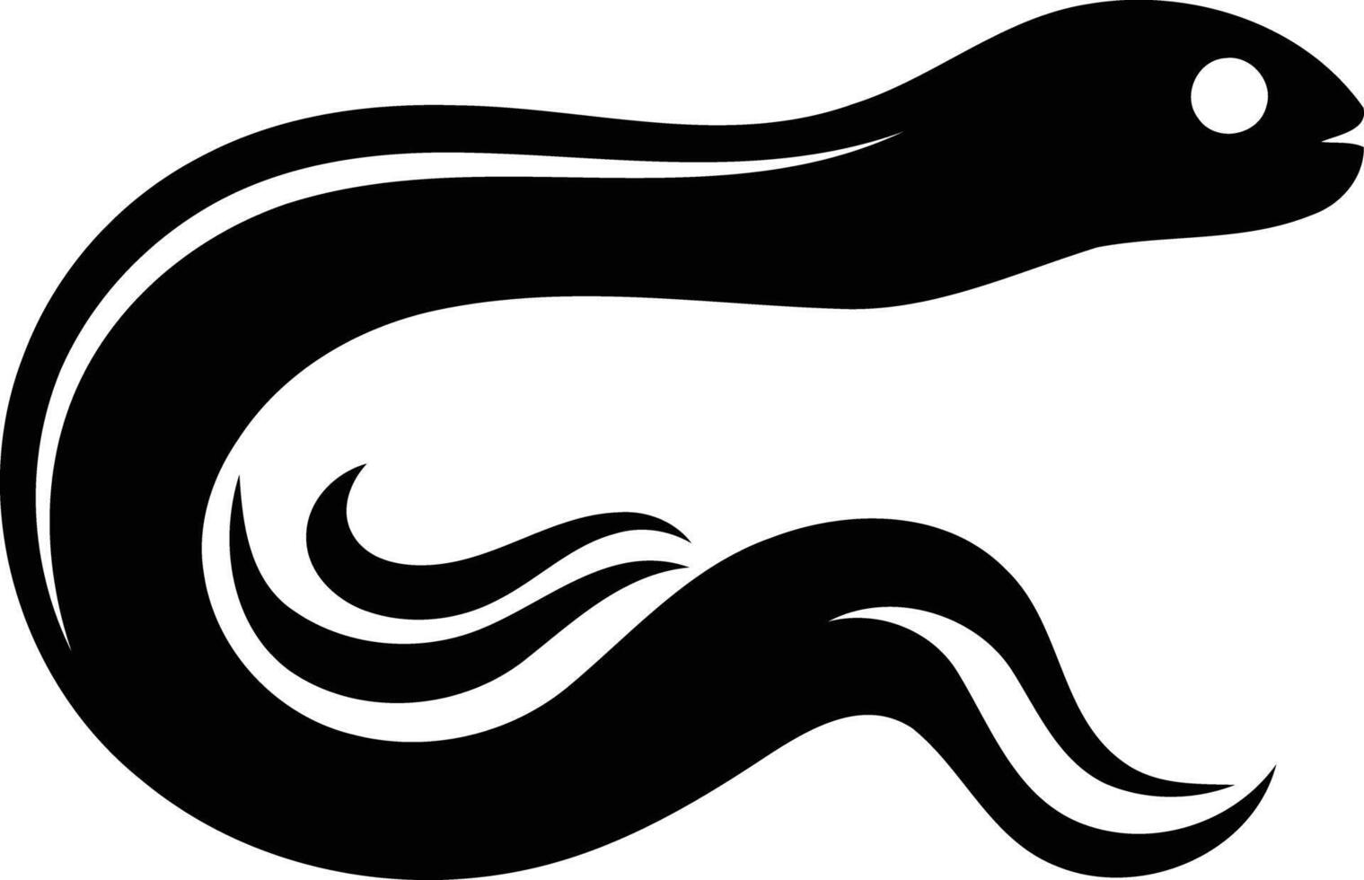 A sleek, minimalist silhouette of an eel, perfect for tattoo designs, branding, or illustrating marine life vector