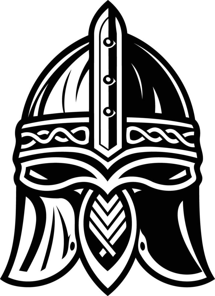 A detailed black and white illustration of a viking helmet, perfect for historical, fantasy, or design projects vector