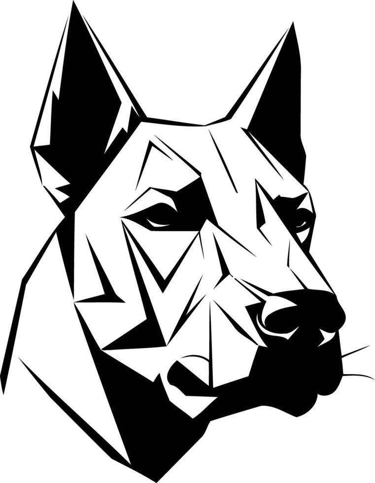 Geometric black and white illustration of a dog's head, perfect for tattoos, t shirts, and branding vector