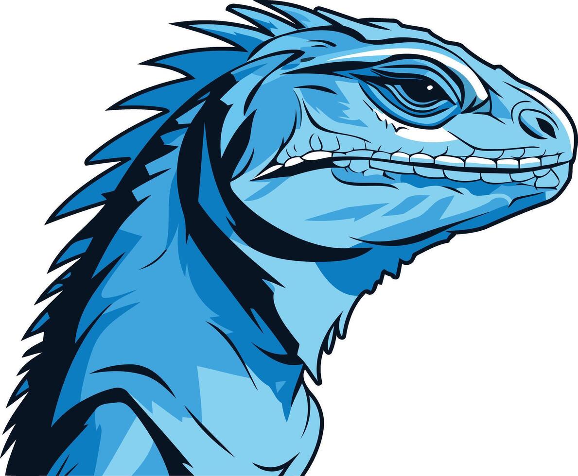 A stylized, blue iguana head illustration, perfect for branding, logos, and designs with a cool, reptilian edge vector
