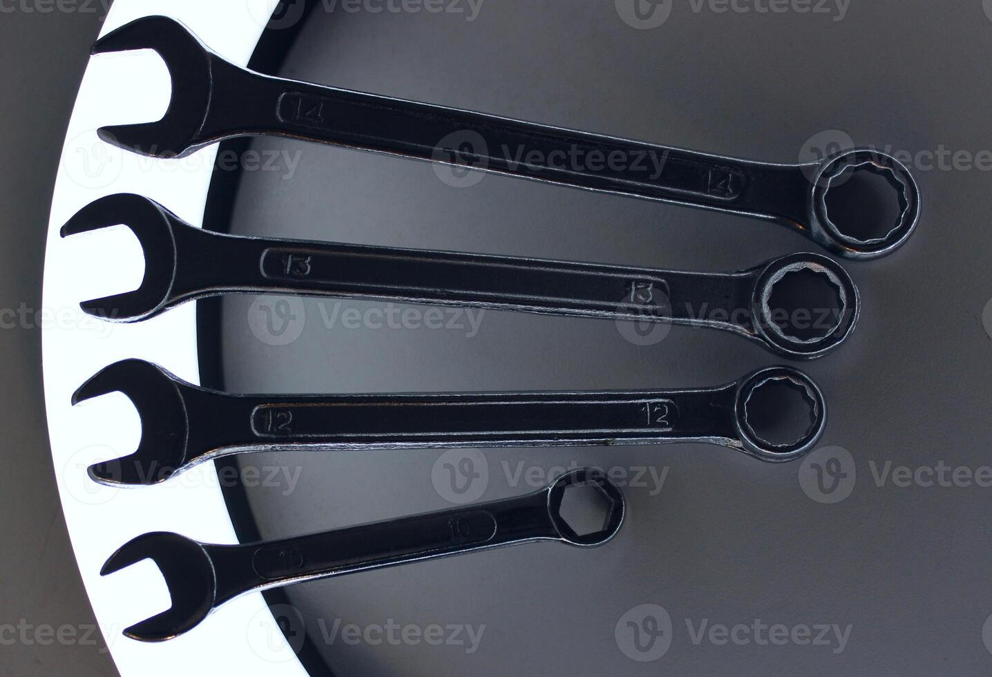 Four Hex Wrenches Illuminated By Circle Lamp. Repairing Concept Stock Photo