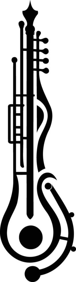 Stylish black and white illustration of a sarod, an indian musical instrument vector