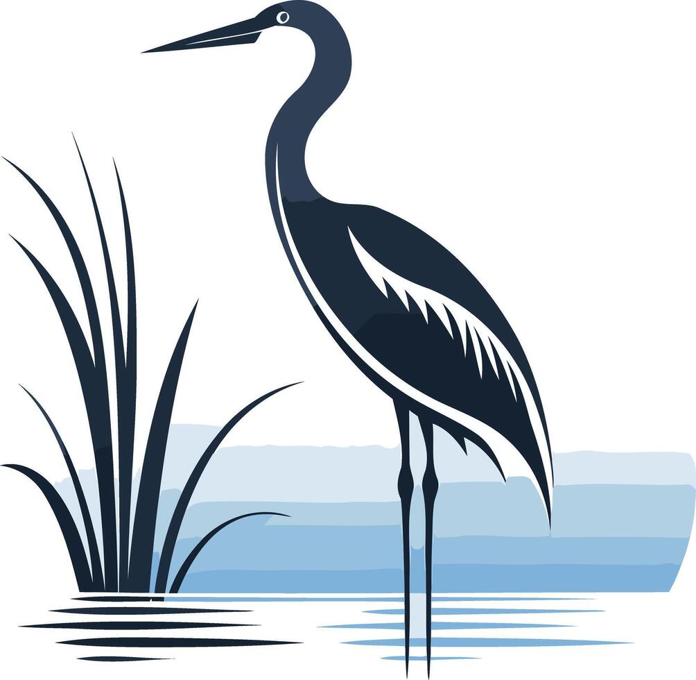 Silhouette of a Heron in a Watery Landscape vector
