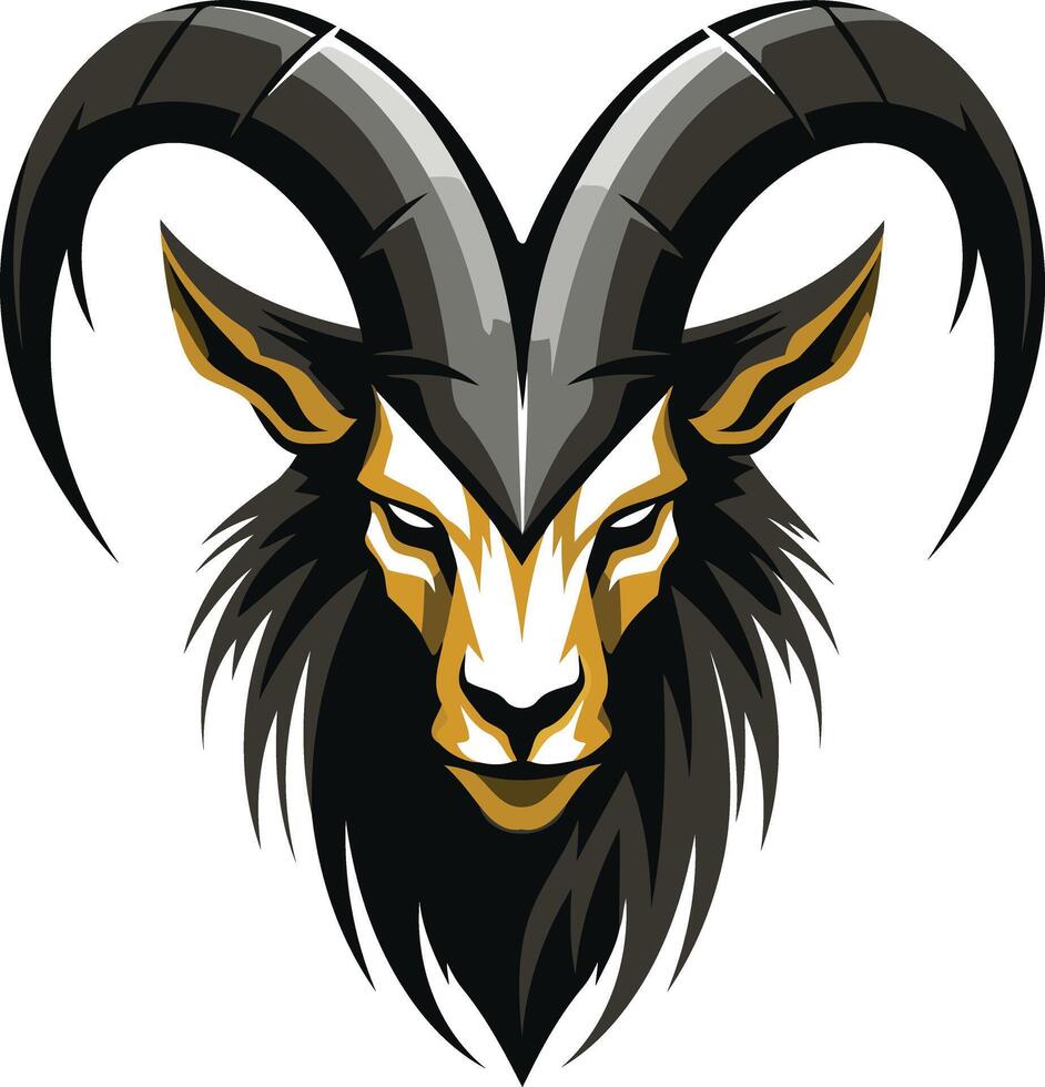 A fierce and powerful goat head logo, perfect for a sports team, gaming clan, or brand needing a bold and aggressive visual identity vector