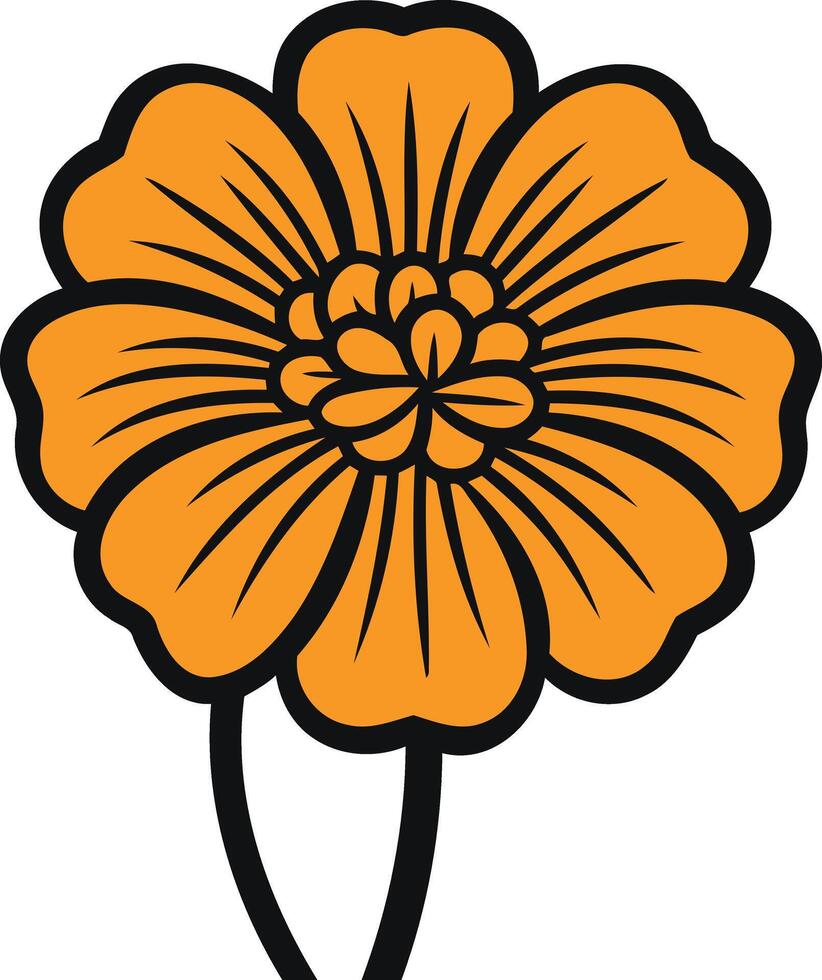 A simple, stylized orange flower with a black outline vector