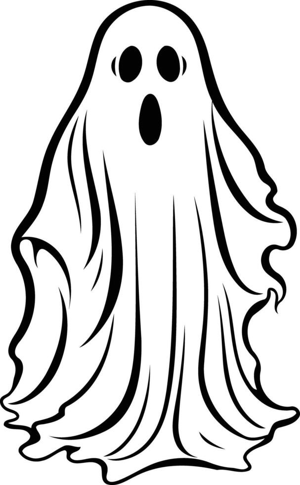 Simple line art illustration of a classic halloween ghost, perfect for spooky season designs vector