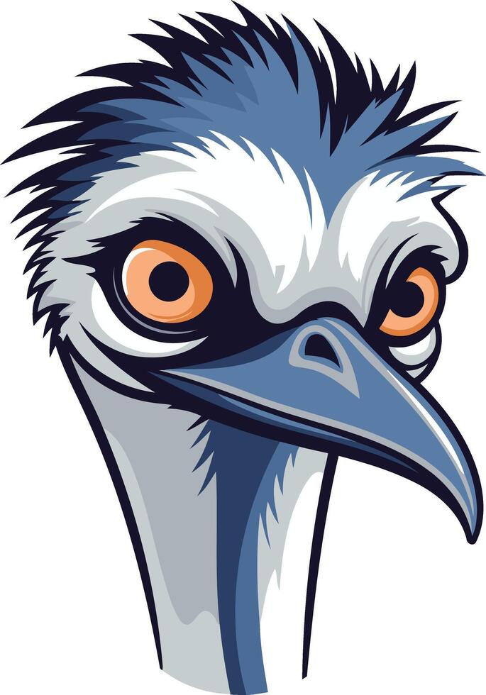 A cartoon illustration of an emu head with a bold, expressive look vector