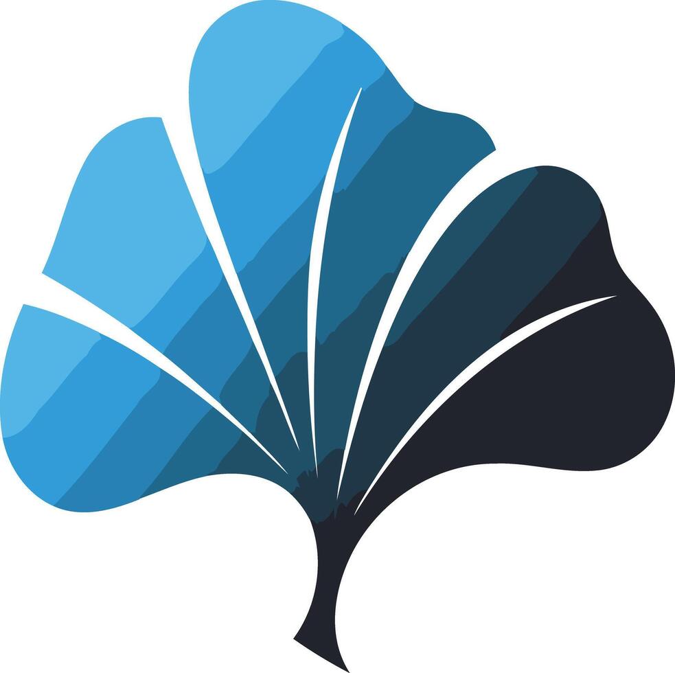 Abstract ginkgo leaf logo design in blue and black, perfect for eco friendly businesses or nature inspired branding vector