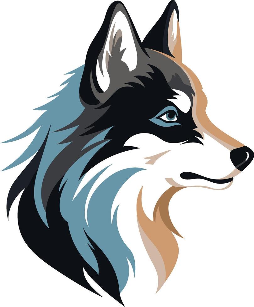 A striking profile portrait of a wolf, with piercing blue eyes, conveying strength and intelligence vector