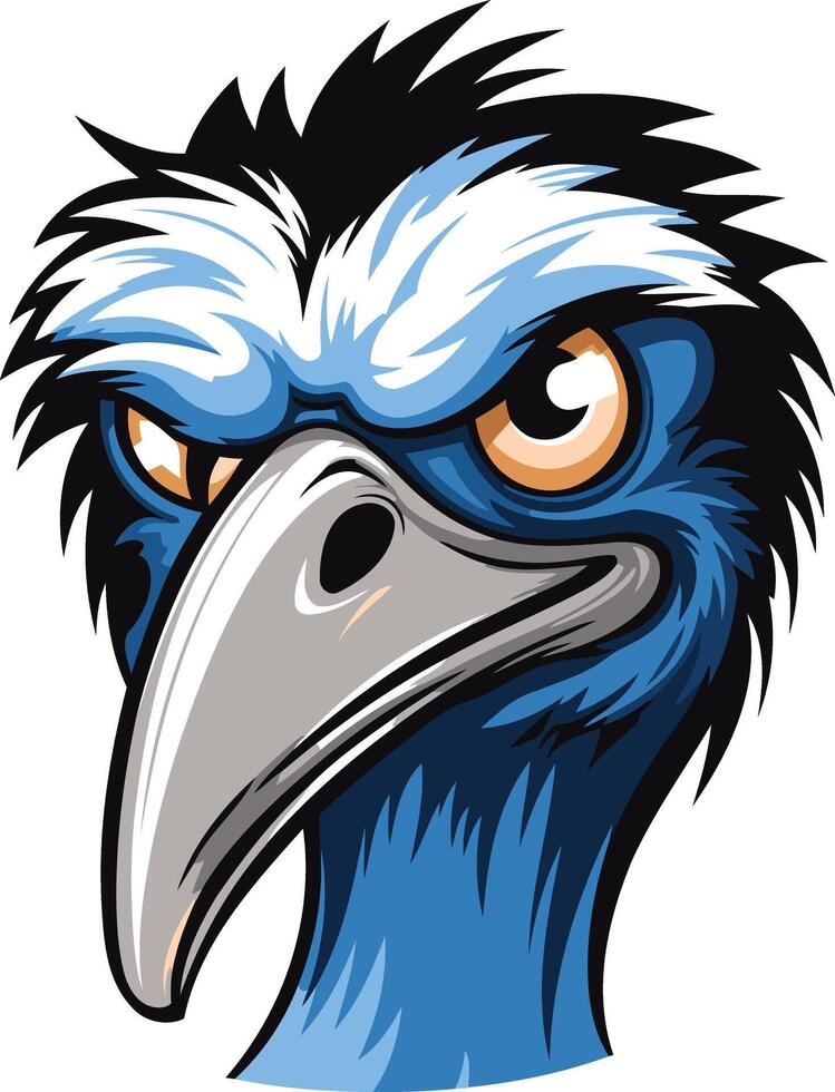 A fierce and cartoonish emu head, perfect for logos, branding, and mascot designs vector