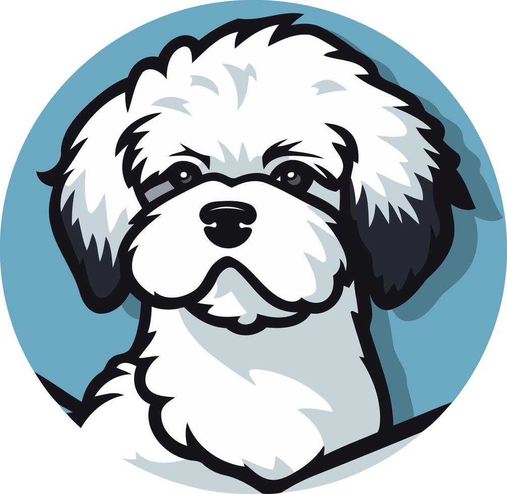 Cute and playful cartoon illustration of a white shih tzu dog with big brown eyes, perfect for pet-related businesses, websites, and social media vector