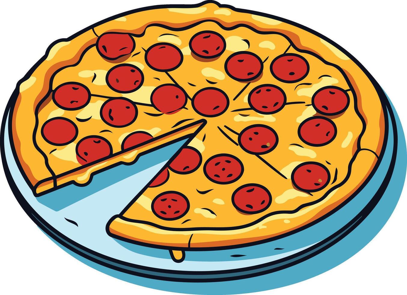 A delicious pepperoni pizza with a slice missing, perfect for menus, food blogs, or social media vector