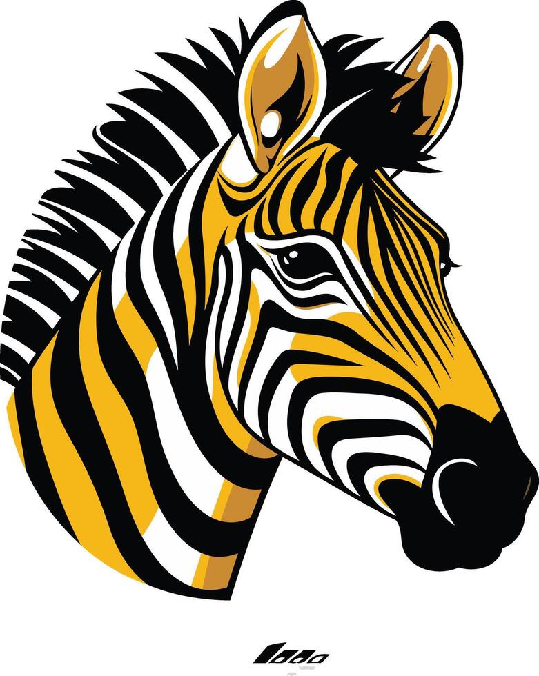 A bold and graphic illustration of a zebra's head, featuring vibrant yellow and black stripes vector