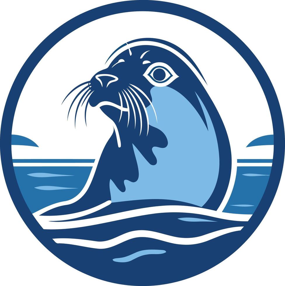 A simple yet striking logo featuring a seal's head emerging from the water, perfect for organizations focused on marine conservation, wildlife, or ocean exploration vector