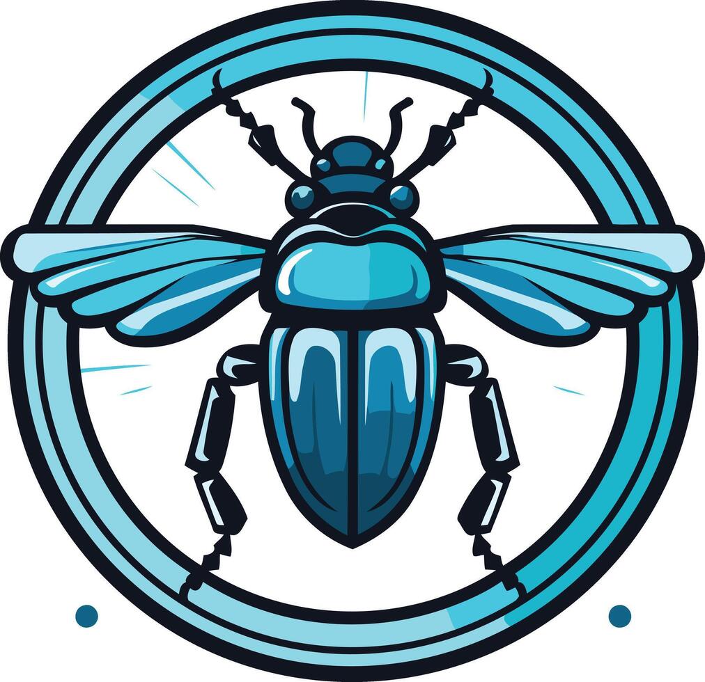 A vibrant blue scarab beetle with wings spread, encased in a circular frame, symbolizing transformation and rebirth vector