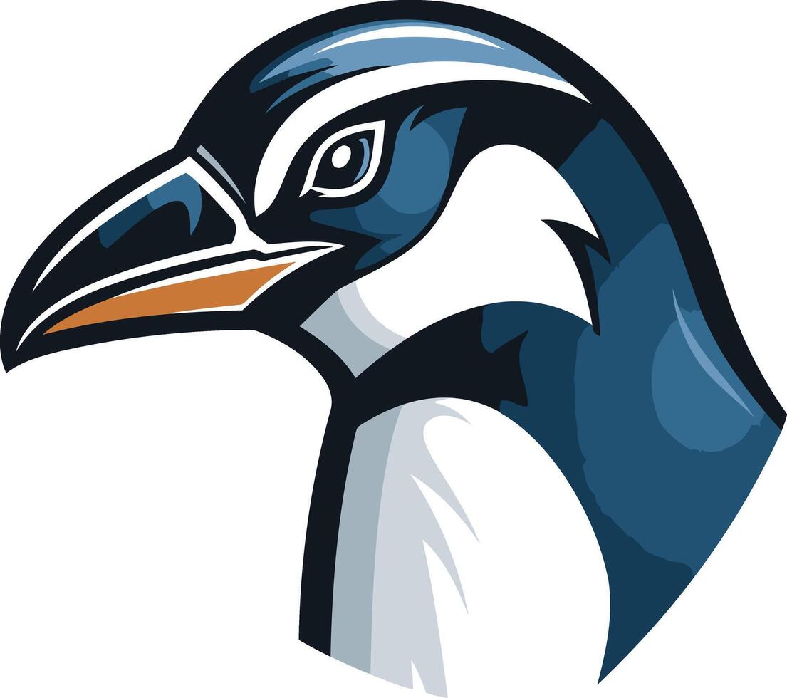 A bold and dynamic illustration of a penguin's head, perfect for branding, logos, and mascot designs vector