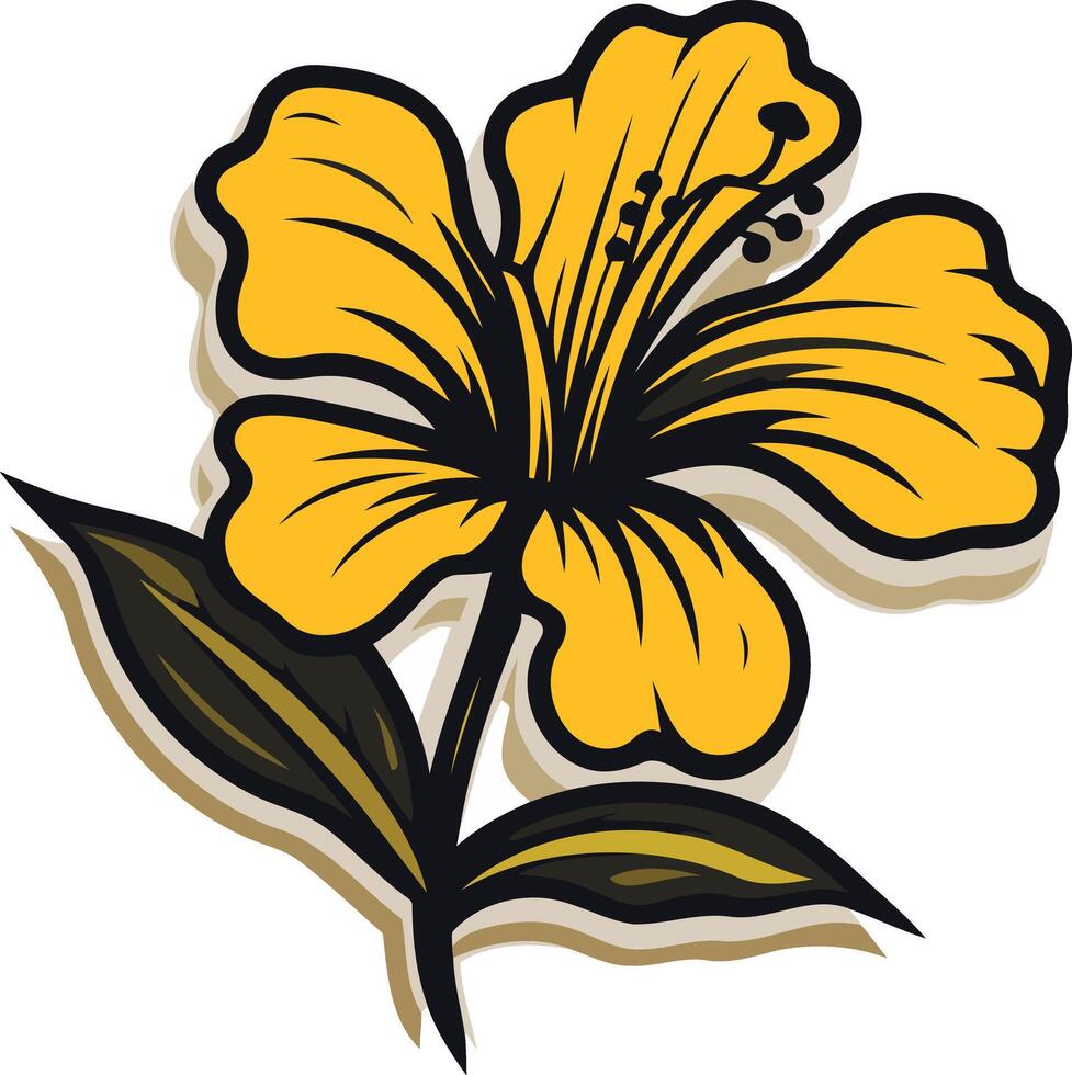 A vibrant, stylized yellow hibiscus flower with green leaves, perfect for tropical designs, summer branding, or floral patterns vector