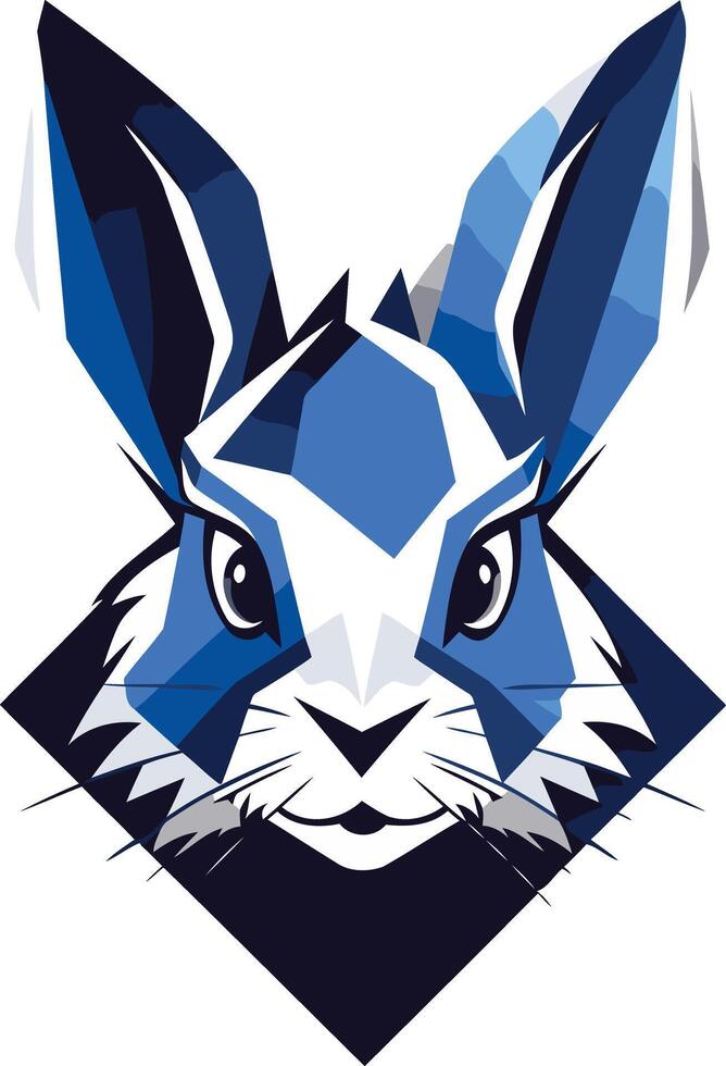 A striking, modern logo design featuring a stylized rabbit head in blue and white hues vector