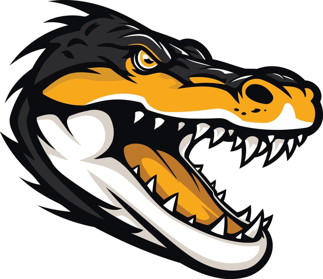 A fierce and dynamic alligator head illustration, perfect for sports teams, apparel designs, or branding projects vector