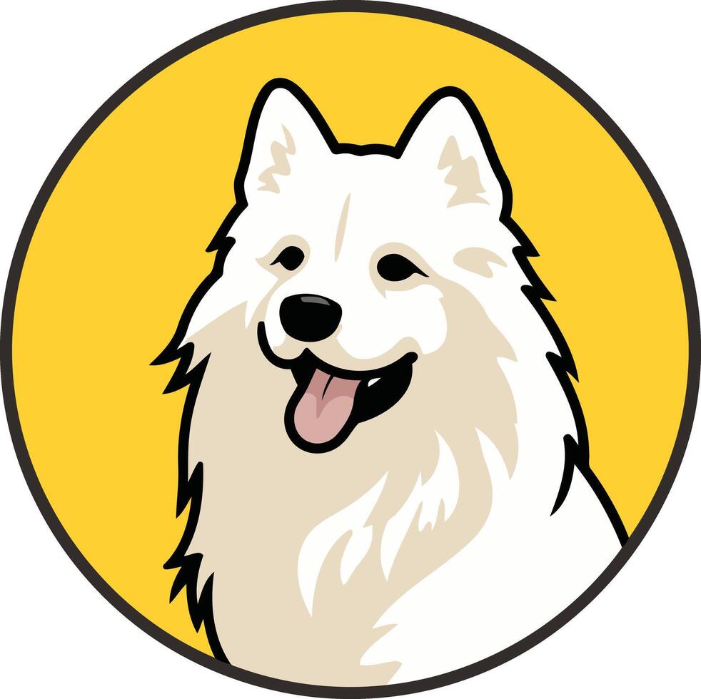 Smiling White Dog in a Yellow Circle vector