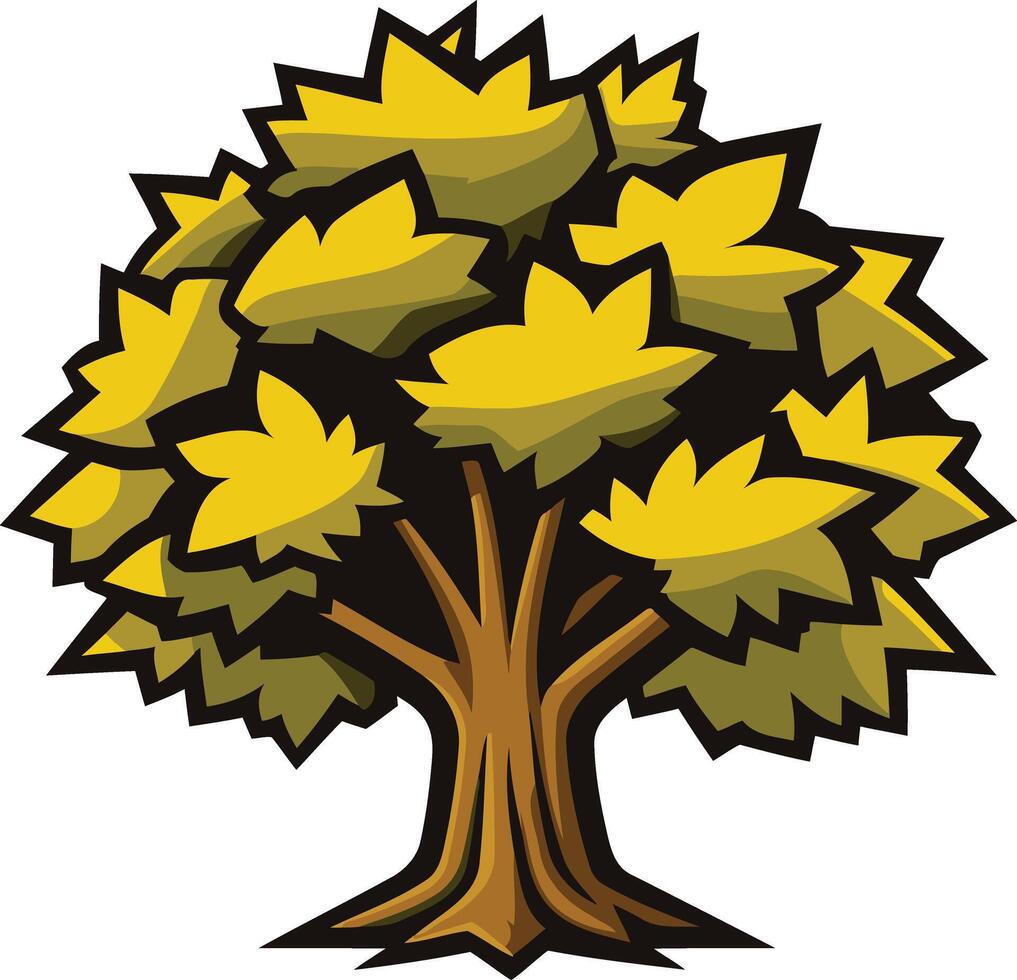 Stylized Yellow Tree with Brown Trunk vector