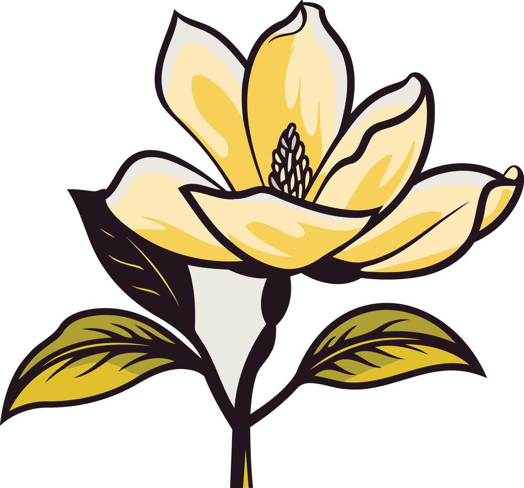 A vibrant and detailed illustration of a single magnolia flower in bloom, with delicate petals and leaves vector