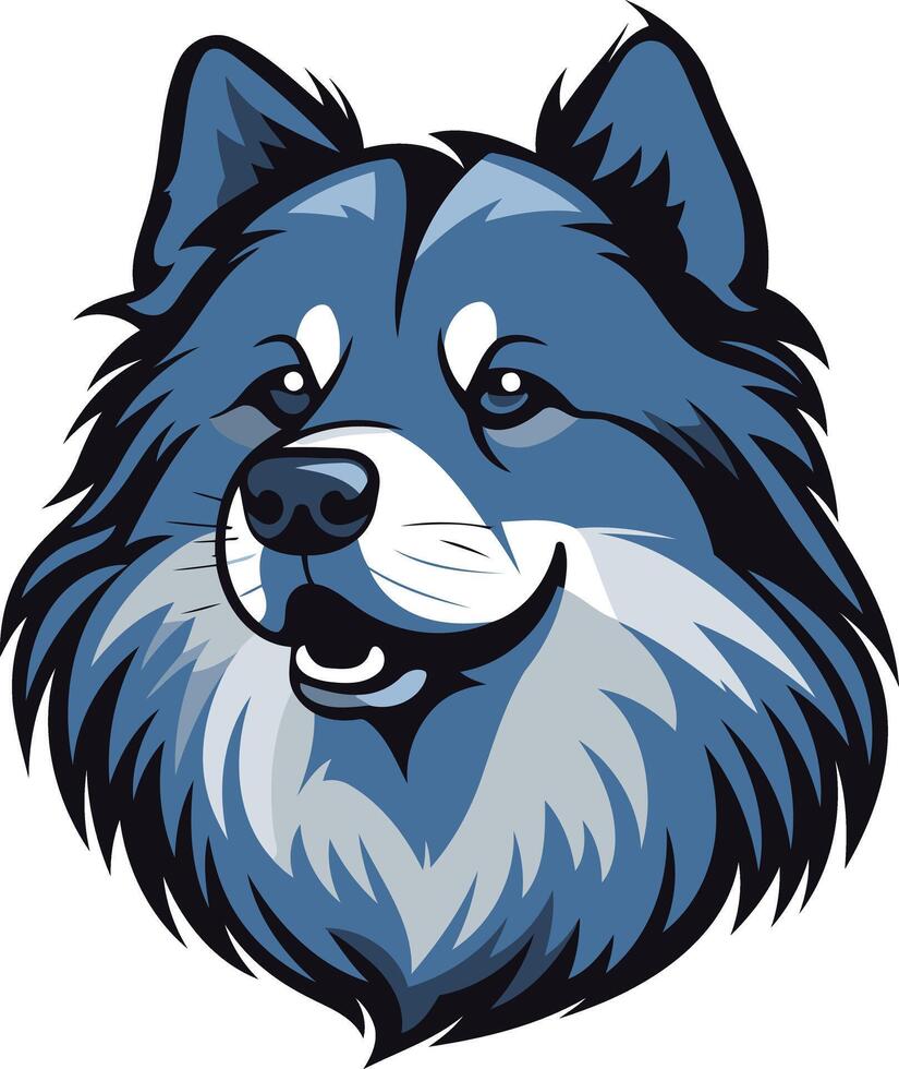 Cute cartoon illustration of a blue wolf or husky with a friendly expression vector