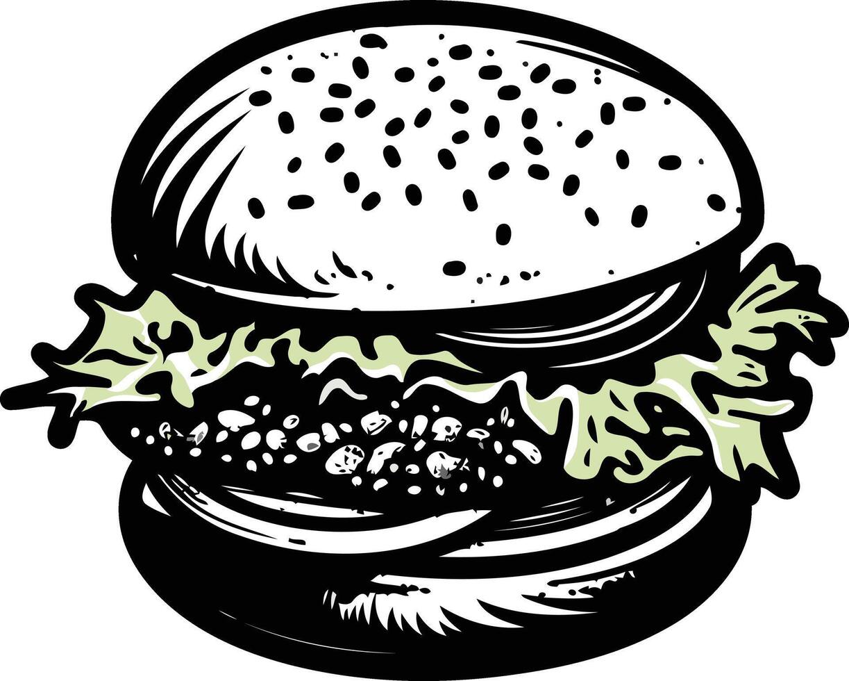 A simple, hand-drawn illustration of a classic hamburger with sesame seed bun, lettuce, and patty vector