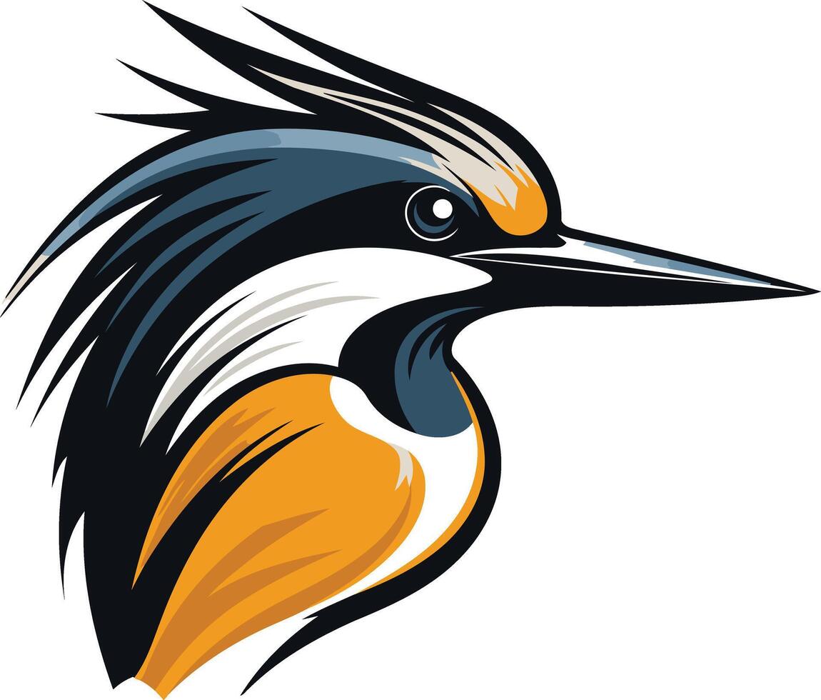 A stylized, vibrant illustration of a kingfisher's head, perfect for branding, logos, and nature-themed designs vector
