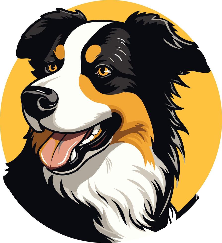 A friendly, cartoon-style australian shepherd with a playful smile, perfect for pet-related businesses, branding, or social media vector