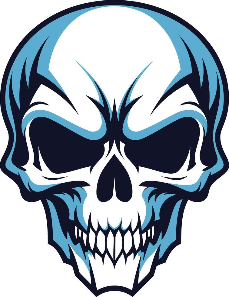 A menacing, stylized skull with a blue outline, ideal for branding, gaming, or graphic design projects that need a bold and edgy aesthetic vector
